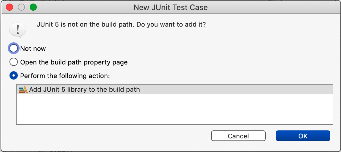 Add JUnit 5 to the build path dialog